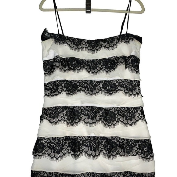 Tadashi Shoji Women’s Dress 100% Silk Layered Maxi Tiered Gown Black Cream Sz 8 - Picture 4 of 12